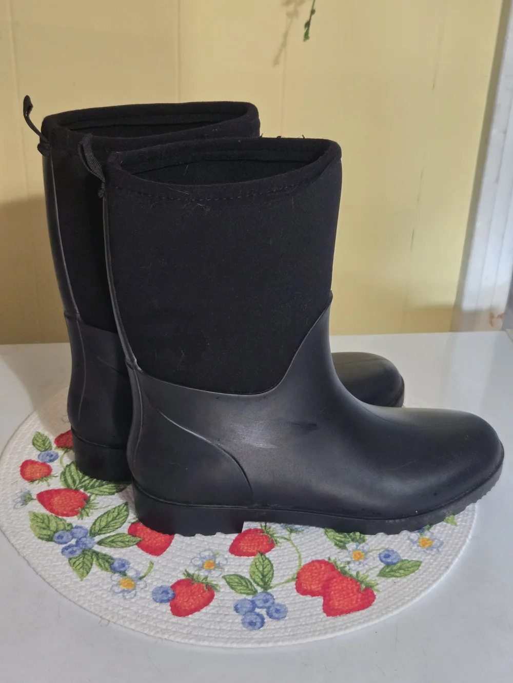 Water-Resistant Black Mid-Calf Winter Rain Boots